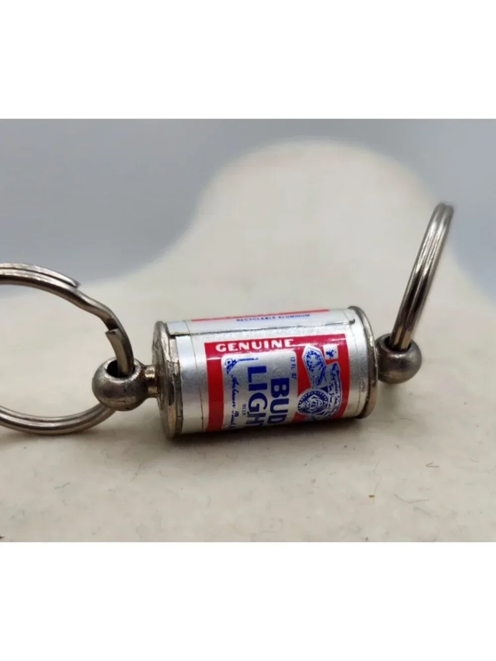 Bud Light Beer Can Keychain With Double Rings Vintage Novelty Silver-Tone Collec